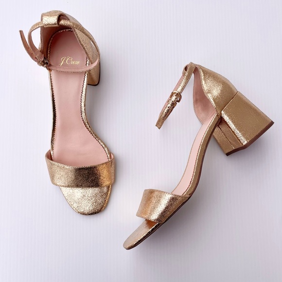 J. Crew Penny Good Metallic ankle strap block heel sandals size 9.5